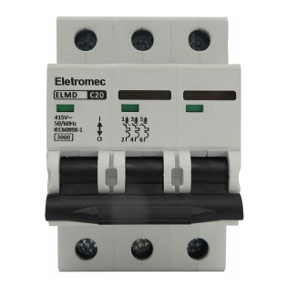 Disjuntor Mini Din Tripolar 20A Curva C 3Ka 400/440V ELMD-3C20 - Eletromec