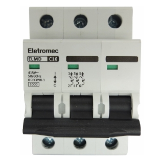 Disjuntor Mini Din Tripolar 16A Curva C 3Ka 400/440V ELMD-3C16 - Eletromec