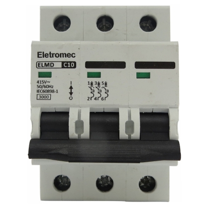 Disjuntor Mini Din Tripolar 10A Curva C 3Ka 400/440V ELMD-3C10 - Eletromec