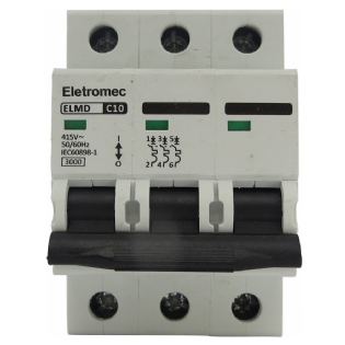 Disjuntor Mini Din Tripolar 10A Curva C 3Ka 400/440V ELMD-3C10 - Eletromec