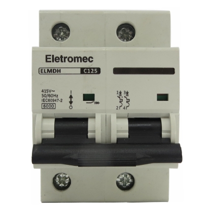 Disjuntor Mini Din Bipolar 125A Curva C 6Ka 400/440V ELMDH-2C125 - Eletromec