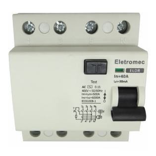 Interruptor Diferencial Residual Tetrapolar 40A 30Ma 400V ELDR-440-30 - Eletromec