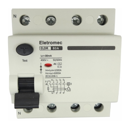 Interruptor Diferencial Residual Tetrapolar 80A 30Ma 400V ELDR-480-30 - Eletromec
