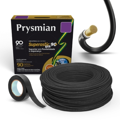 Cabo Flexível Superastic PVC 1,50mm 70g 750V 90 Metros Preto + 10 Metros Fita Isolante - Prysmian