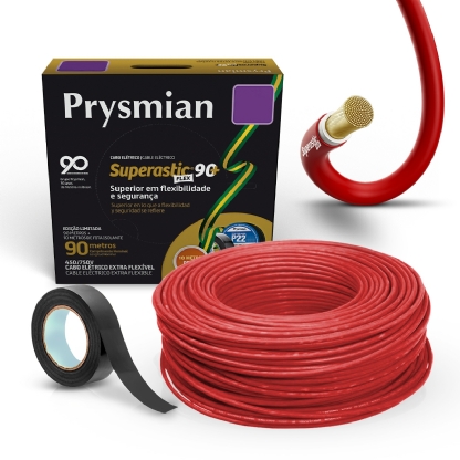 Cabo Flexível Superastic PVC 1,50mm 70g 750V 90 Metros Vermelho + 10 Metros Fita Isolante - Prysmian