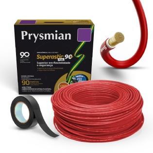 Cabo Flexível Superastic PVC 1,50mm 70g 750V 90 Metros Vermelho + 10 Metros Fita Isolante - Prysmian