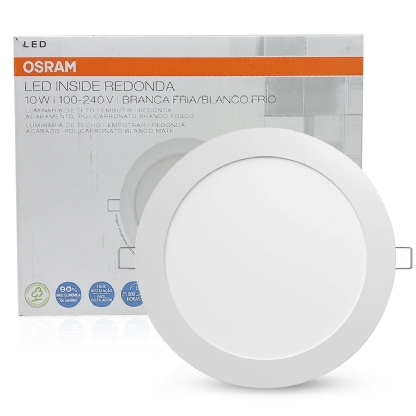 Luminária Plafon Painel Led Embutir Redondo Bivolt Com Driver 700Lm 10W 5000K Luz Branca - Osram