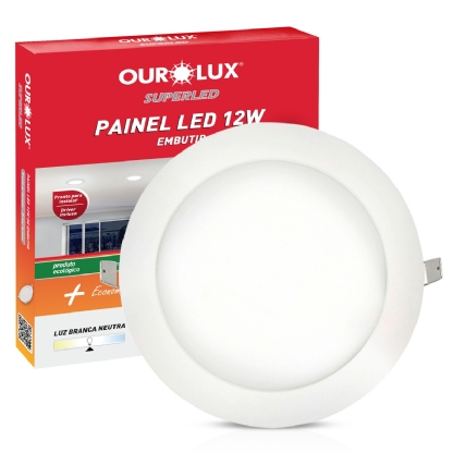Luminária Plafon Led Embutir Redondo Branco 12W Bivolt 15000H Ip20 4000K Luz Do Dia 720Lm 170x20Mm Superled - Ourolux