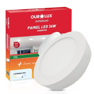 Luminária Plafon Led Sobrepor Redondo Branco 36W Bivolt 50/60Hz 6400K Luz Branca 2520Lm 15000H Ip20 Superled - Ourolux