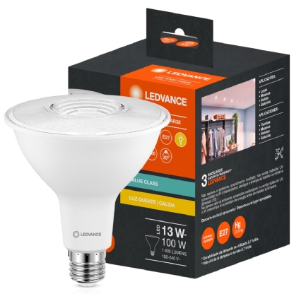 Lâmpada Led Par38 13W Bivolt E27 2700K Luz Amarela 1400Lm 30G 25000H - Ledvance