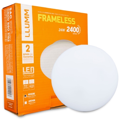 Luminária Plafon Led Sobrepor Redondo Branco 24W Bivolt 4000K Luz Branca 2400Lm 25000H - Bronzearte