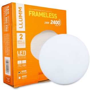 Luminária Plafon Led Sobrepor Redondo Branco 24W Bivolt 4000K Luz Branca 2400Lm 25000H - Bronzearte