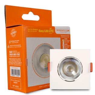Luminária Spot Led Embutir Quadrado Branco 3W Bivolt 6500K Luz Branca 270Lm Difusor Acrílico Transparente - Bronzearte