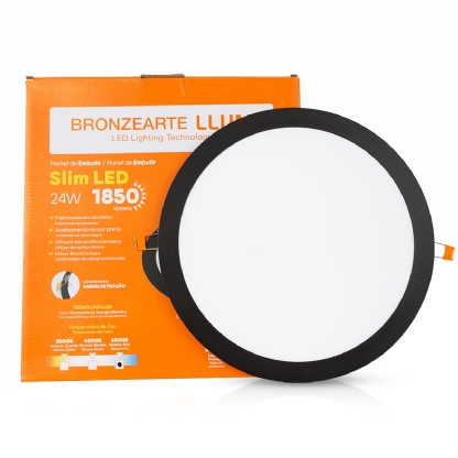 Luminária Painel Led Embutir Redondo Preto 24W Bivolt 6500K Luz Branca 2040Lm - Bronzearte