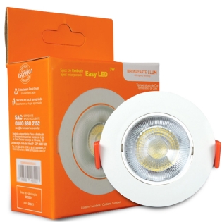 Luminária Spot Led Embutir Redonda Cinza 3W Bivolt 6500K Luz Branca 240Lm Difusor Acrílico - Bronzearte