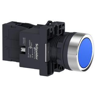Botão Comando Pulsador Faceado luminoso Redondo 22mm Azul Retorno Por Mola 1na 24vca/cc XA2EW36B1 - Schneider Electric