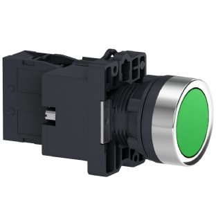 Botão Comando Pulsador Faceado Luminoso Redondo 22mm Verde Retorno Por Mola 1na 24vca/cc XA2EW33B1 - Schneider Electric