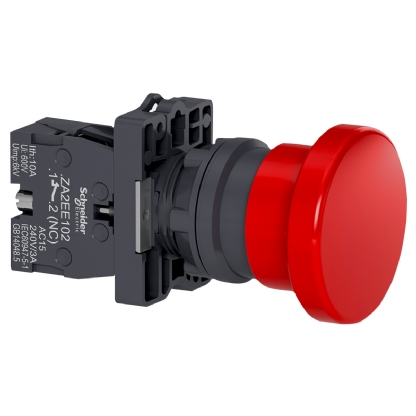 Botão Emergência Cogumelo 40mm Pulsador 22mm Plástico Vermelho 1Nf XA2EC42 - Schneider Electric