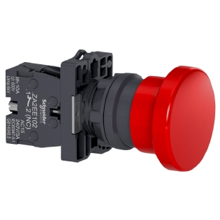Botão Emergência Cogumelo 40mm Pulsador 22mm Plástico Vermelho 1Nf XA2EC42 - Schneider Electric