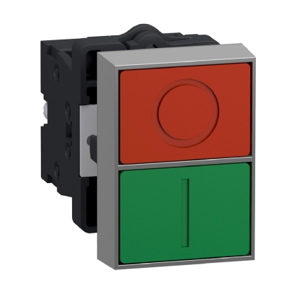 Botão Comando Pulsador Faceado Retangular 22mm Plástico Verde/Vermelho 1Na+1Nf I/O XA2EA7A3415 Easy Harmony Xa2 Schneider Electric