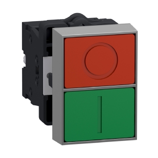 Botão Comando Pulsador Faceado Retangular 22mm Plástico Verde/Vermelho 1Na+1Nf I/O XA2EA7A3415 Easy Harmony Xa2 Schneider Electric