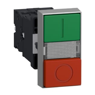Botão Comando Pulsador Faceado Iluminado 22mm Verde/Vermelho Led 220V XA2EW7L3741M5 - Schneider Electric