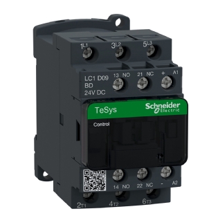 Contator Potência Tripolar 9A 24Vcc 1Na+1Nf LC1D09BD - Schneider Electric