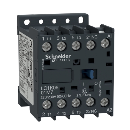 Contator Mini Potência Tripolar 6A 220V 1Nf 50/60Hz LC1K0601M7 Tesys K - Schneider Electric