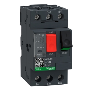 Disjuntor Motor Tripolar Termomagnético 0,63A 0,4-0,63A 400/415V 100Ka 50/60Hz GV2ME04 - Schneider Electric
