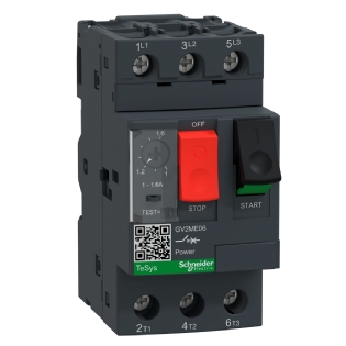 Disjuntor Motor Tripolar Termomagnético 1,6A 1-1,6A 400/415V 100Ka 400/415V 50/60Hz GV2ME06 - Schneider Electric