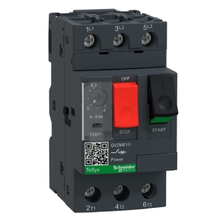 Disjuntor Motor Tripolar Termomagnético 6,3A 4-6,3A 400/415V 100Ka 50/60Hz GV2ME10 - Schneider Electric