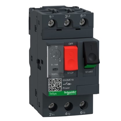Disjuntor Motor Tripolar Termomagnético 14A 9-14A 400/415V 100Ka 50/60Hz GV2ME16 - Schneider Electric