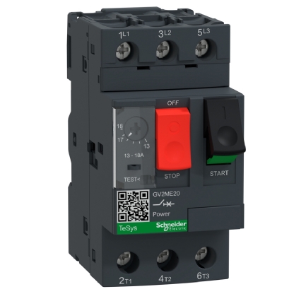 Disjuntor Motor Tripolar Termomagnético 18A 13-18A 400/415V 100Ka 400/415V 50/60Hz GV2ME20 - Schneider Electric