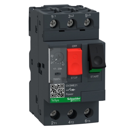 Disjuntor Motor Tripolar Termomagnético 23A 17-23A 400/415V 100Ka 50/60Hz GV2ME21 - Schneider Electric