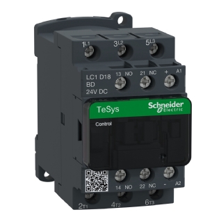 Contator Potencia Tripolar 18A 24Vcc 1Na+1Nf LC1D18BD - Schneider Electric
