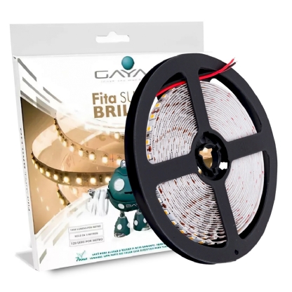 Fita Led Super Brilho 12W/M 12V 3000K Luz Amarela 1000Lm/M Rolo Com 5 Metros 9046 - Gaya