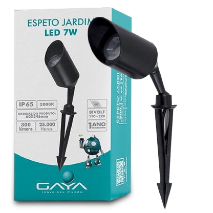Luminária Espeto Led Jardim Redondo Preto 7W Bivolt 3000K Luz Amarela 300Lm 9692 - Gaya