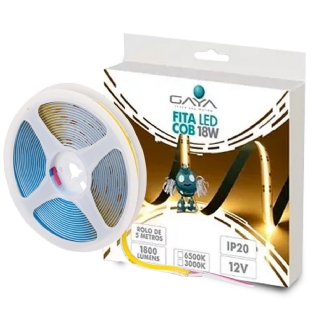 Fita Led Cob 18W/M 12V 3000K Luz Amarela 1800Lm/M Rolo Com 5 Metros 9370 - Gaya