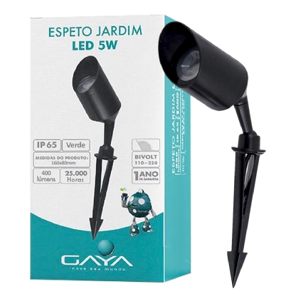 Luminária Espeto Led Jardim Articulável Preto 5W Bivolt Verde 400Lm 9691 - Gaya