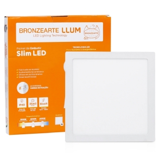 Luminária Painel Slim Led Embutir Quadrado Branco 18W Bivolt 3000K Luz Amarela - Bronzearte