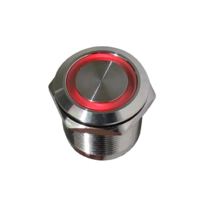 Botão Comando Antivandalismo Pulsador Faceado Iluminado Redondo 22Mm Inox Vermelho 1Na+1Nf Led 220Vca/Cc - Metaltex