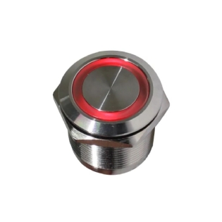 Botão Comando Antivandalismo Pulsador Faceado Iluminado Redondo 22Mm Inox Vermelho 1Na+1Nf Led 220Vca/Cc - Metaltex
