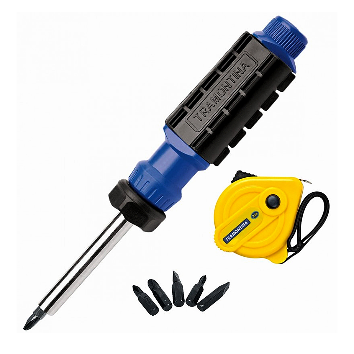 Kit Ferramentas 8 Unidades 1 Trena 2 Metros , 1 Cabo 2 Pontas Fenda E 4 Pontas - Tramontina