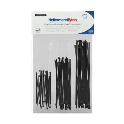 Abraçadeiras Flexíveis Preta 10cm/15cm/20cm 125 Unidades Sortidas - Hellermann