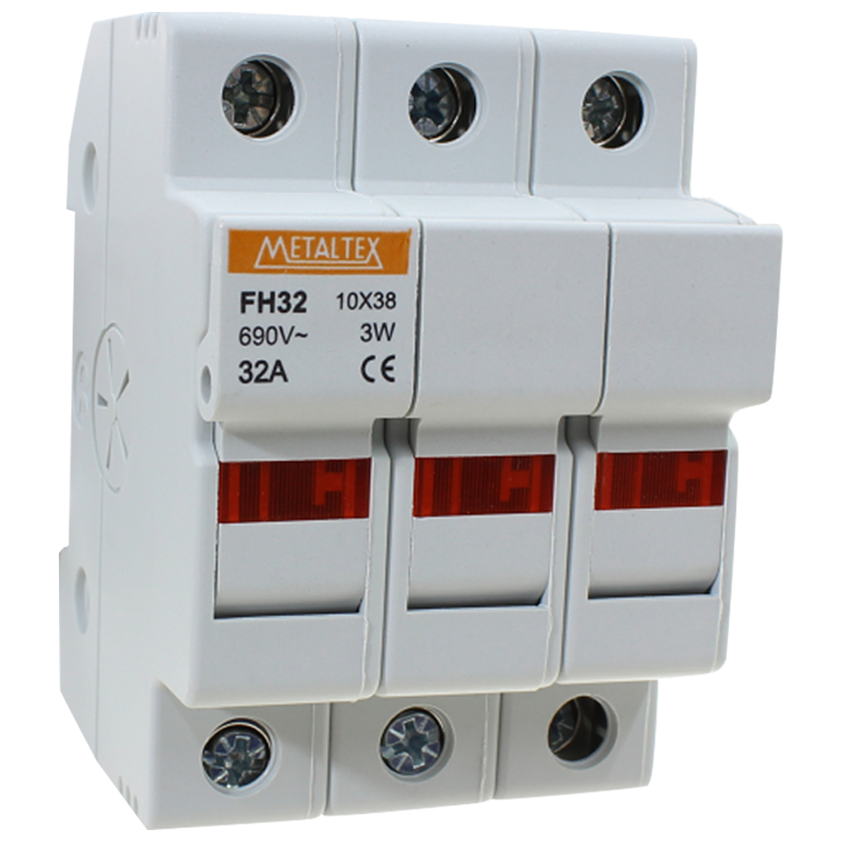 Porta Fusível Tripolar 10x38Mm Com Deteção Fusível Aberto 32A Fh323 - Metaltex