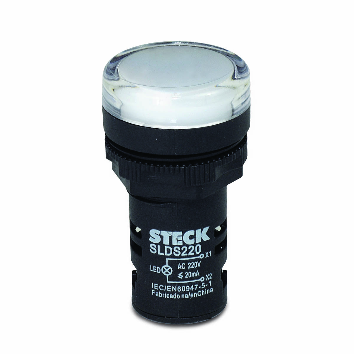 Sinaleiro Monobloco Redondo Plástico Branco 220V Led Ip65 Max Botton 22mm - Steck