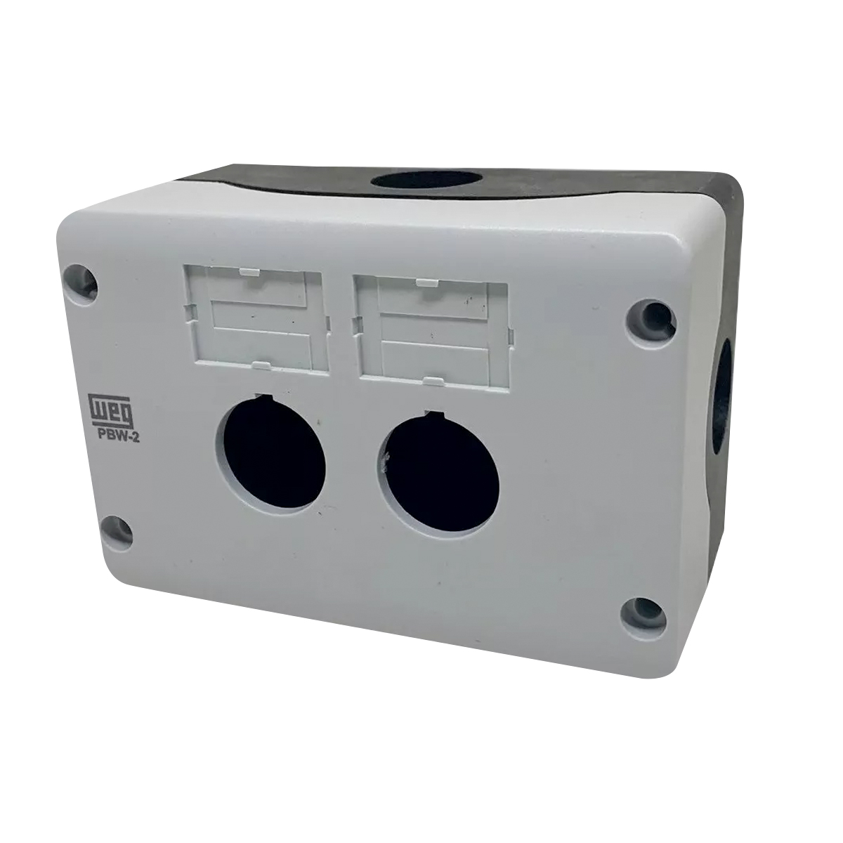 Caixa Plástica Vazia 2 Furos Furação 22mm Tampa Cinza Base Preta PBW-2 - WEG