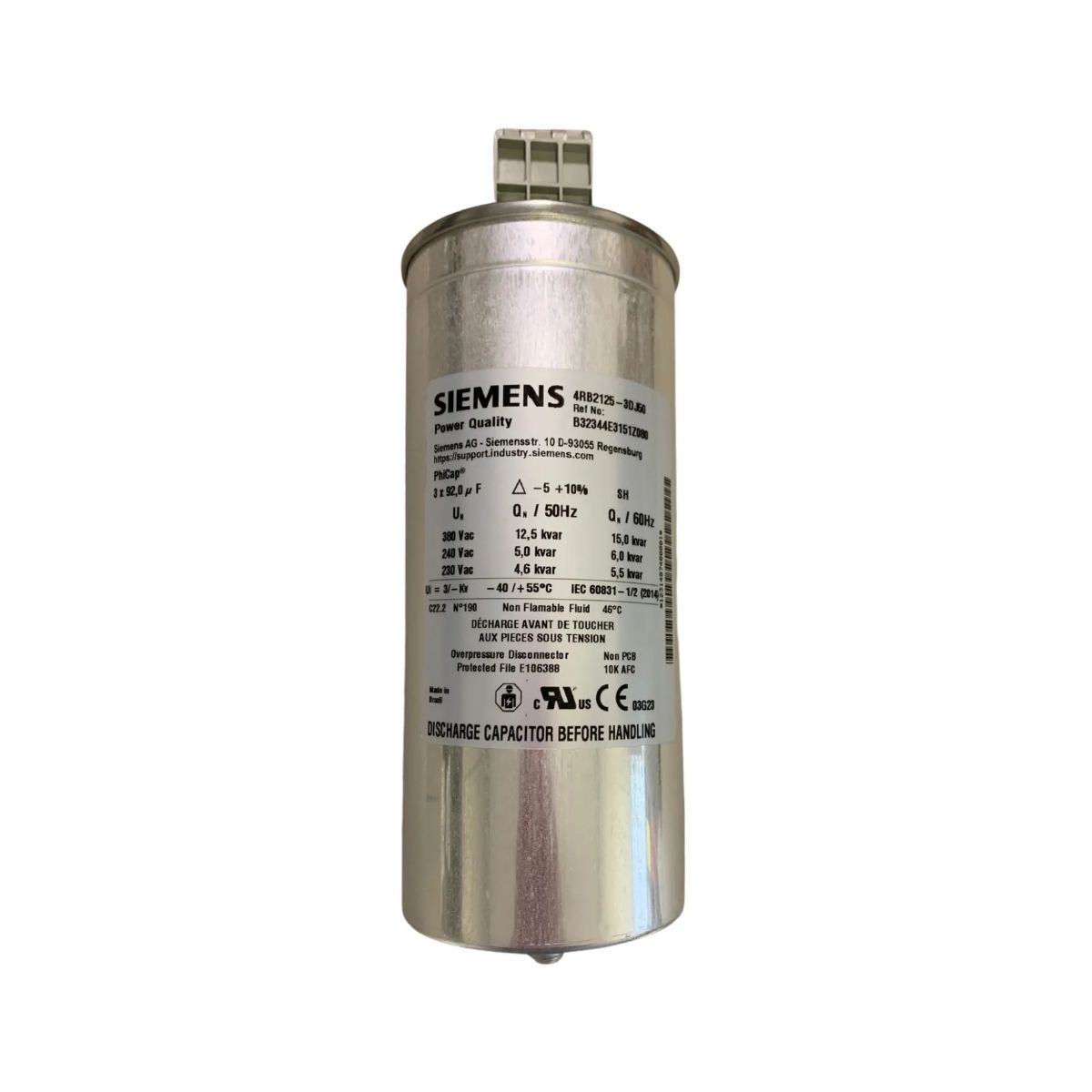 Capacitor P/Correção Fator De Potência 15Kvar 380V Trifásico 60Hz - Siemens