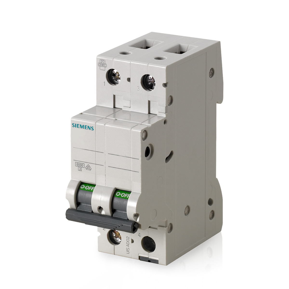 Disjuntor Mini Din Bipolar 3A Curva C 6Ka 220/380V 5SL62037MB - Siemens