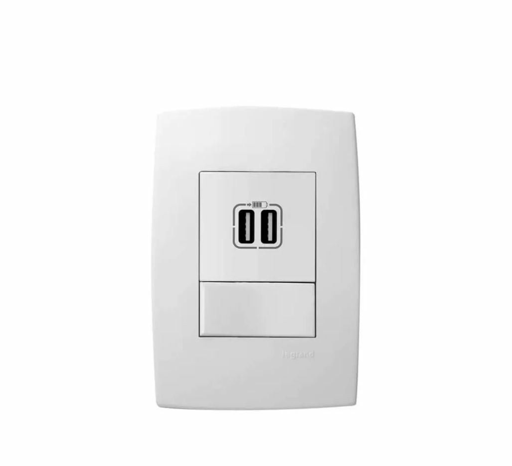 Conjunto 2 Carregadores Usb Horizontal 10A 4X2 Branco - Pialplus